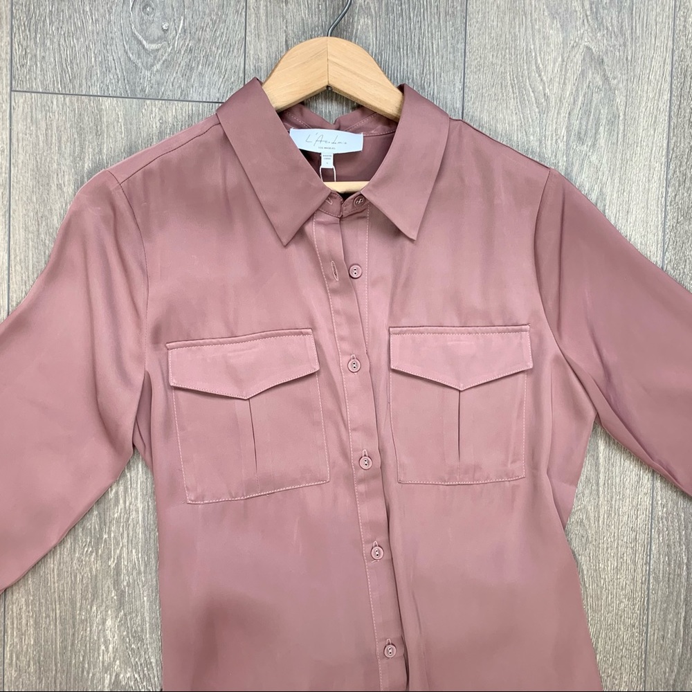 L’Academie Long Sleeve Shirt Dress Mauve S NWT - Picture 6 of 15